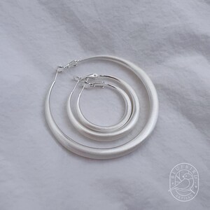 Classic Matte Silver-Plated Hoop Earrings 30mm/40mm/60mm, Lightweight Medium/large Hoops with Latch Back, Handmade Dainty Minimalist Jewelry image 6