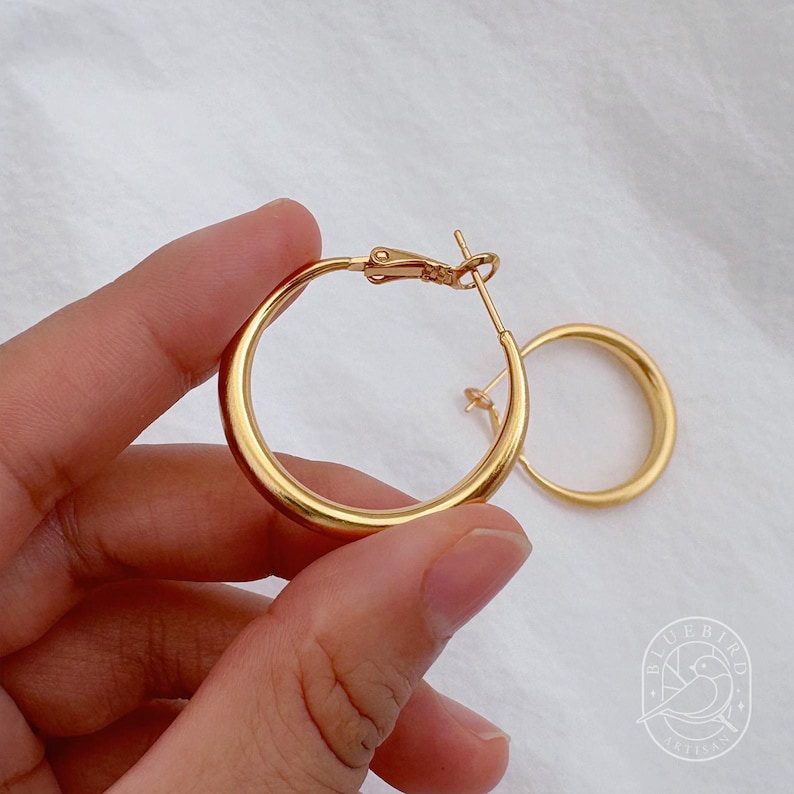 Classic Matte Silver-Plated Hoop Earrings 30mm/40mm/60mm, Lightweight Medium/large Hoops with Latch Back, Handmade Dainty Minimalist Jewelry Gold 30mm