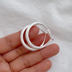 Classic Matte Silver-Plated Hoop Earrings 30mm/40mm/60mm, Lightweight Medium/large Hoops with Latch Back, Handmade Dainty Minimalist Jewelry image 9