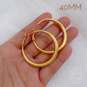 Classic 14K Gold Plated Matte Finish Hoop Earrings 30mm/40mm, Lightweight Medium Round Hoop Earrings, Handmade Dainty Minimalist Jewelry