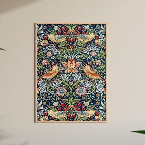 Lámina enmarcada de "El ladrón de fresas" de William Morris: decoración floral para el hogar