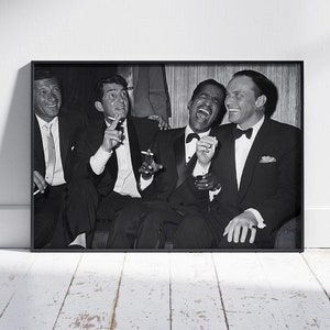 Poster di Rat Pack, arte murale vintage, stampa in bianco e nero, arredamento rustico, vecchia Hollywood, decorazione murale vintage, regalo per gli amanti della musica