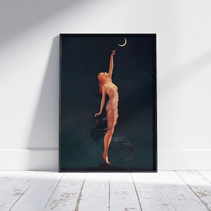 Reaching for The Moon by Edward Mason Eggleston, Famous Woman Gift, Fantasy Gothic, Academia Antique Painting, Wall Decor Gift