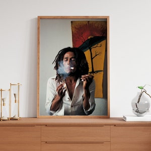 Framed Bob Marley Smoke, Smoking Photo, Vintage Bob Marley Print, Classic Wall Decor, Large Canvas, Bob Marley Print
