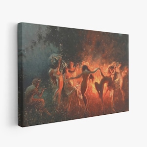 Nymphen tanzende Wandkunst • Feuertanz Malerei • Vintage Malerei • Wandkunst mit Rahmen • Einweihungsgeschenk • Neues Zuhause Geschenk • Fantasie Kunst