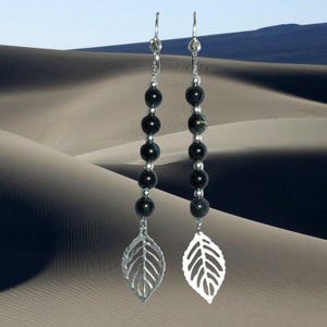Black tiger eye bead stainless steel earrings with Huggies hoops