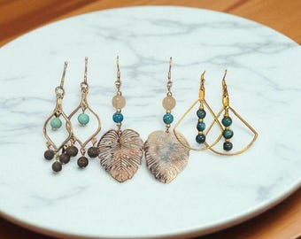 Earrings with different gemstones