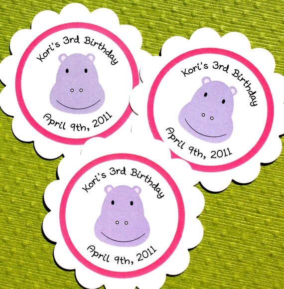 Items similar to PRINTABLE Purple Hippo Labels, Personalized Hippo Stickers, Birthday Printables ...