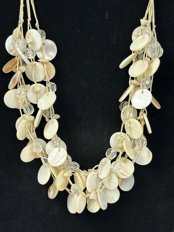 Vtg Multi-Strand Abalone Shell Disk & Clear Glass… - image 3
