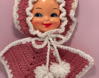 Vintage Kitschy Crochet Potholder With Doll Face - Pink - Etsy