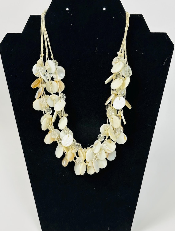 Vtg Multi-Strand Abalone Shell Disk & Clear Glass… - image 1