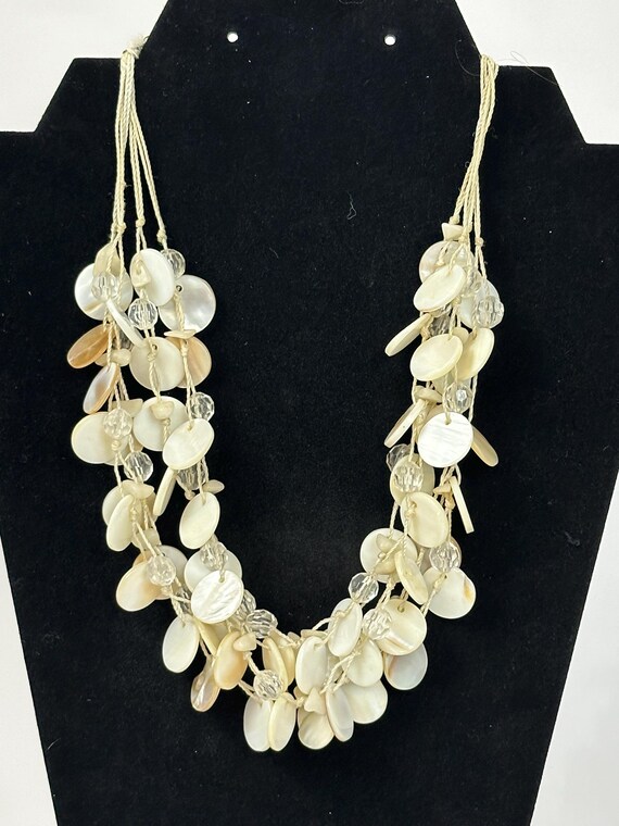 Vtg Multi-Strand Abalone Shell Disk & Clear Glass… - image 2