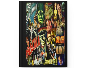 Diário de capa dura Universal Monsters, Monstros famosos, Homem-lobo, Frankenstein, Drácula, A noiva, A múmia, A criatura, Grande presente