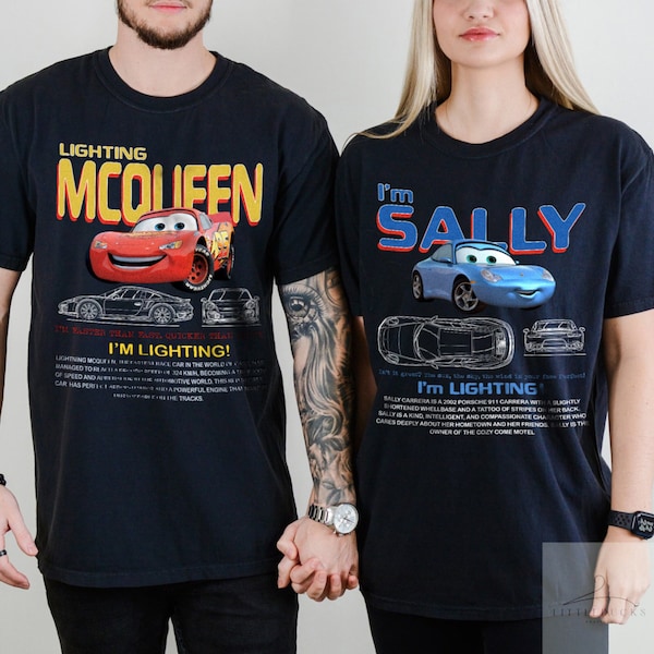 Vintage Cars Matching Shirt, Lightning Mcqueen and Sally Couple Comfort Color T-shirt, Limited McQueen T-Shirt Oversized Washed Tee