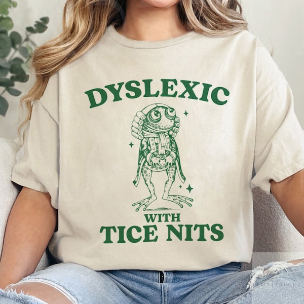 Dyslexique présentant des lentes, chemise drôle contre la dyslexie, t-shirt grenouille, chemise stupide de l'an 2000, chemise vintage stupide, t-shirt dessin animé sarcastique, chemise mème idiote