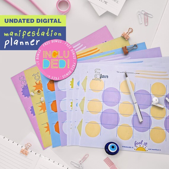 Printable Manifestation Planner Undated – Includes 7-Day Challenge & Guided Worksheets for Abundance and Goal Setting l Intention Journal