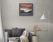 Mountains Under Red Sky with Gray Background Original Art Poster by Adrienne Harvey McCoy