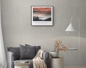 Mountains Under Red Sky with White Background Original Art Poster by Adrienne Harvey McCoy