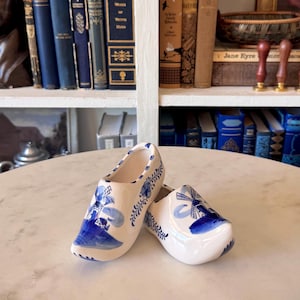 Vintage Delft Blue Ceramic Mini Clogs - Set of 2 Hand-Painted Windmill Shoes