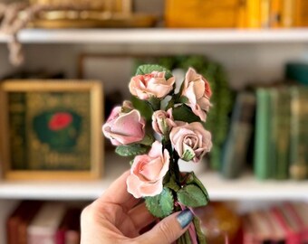 Vintage Porcelain Rose Bouquet | Handmade Pink Floral Ceramic Decor