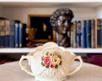 Vintage Victorian Style Bisque Vase | Applied Porcelain Flowers