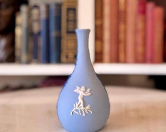 Vintage Wedgwood Seasons Bud Vase | Blue Jasperware | Made in England