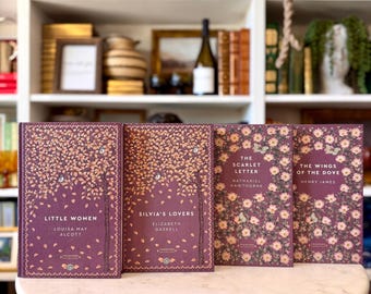 NEW Set of 4 Maroon Floral Classics - Hardcover Collector’s Editions, Published in the UK - Little Women, The Scarlet Letter - Book Decor