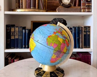 Vintage World Globe with Zodiac Base | Mid Century Celestial Library Decor