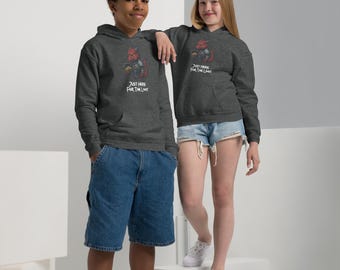 Gerade hier für die Beute (Schwarzer Drache) | Jugend Hoodie aus schwerer Mischung