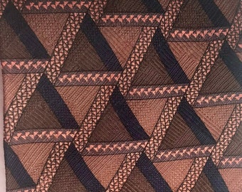 Vintage Mens Silk Necktie Hand Dyed Ruffini Copper Navy Escher Geometric Standard Width