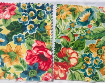 Vintage decorator fabric 2 small samples hand waxed mid century floral chintz Schumacher Magnolias