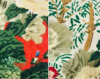 Vintage decorator fabric 2 small samples hand waxed mid century floral chintz Schumacher Magnolias