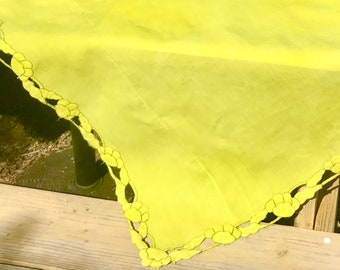 Vintage Mid Century Cotton Organdy Tablecloth Bright Yellow Hand Dyed