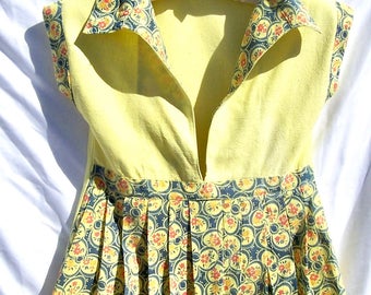 Vintage Laundry Line Clothespin Bag Cotton Diaper Bag Dress Hanging Yellow Feedsack