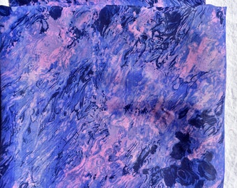 Vintage Rayon Marbelized Fabric Hand Dyed 1 3/4 yds Blue Pink Purple