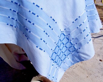 Nappe de pique-nique vintage bleu tissé à carreaux 4 serviettes