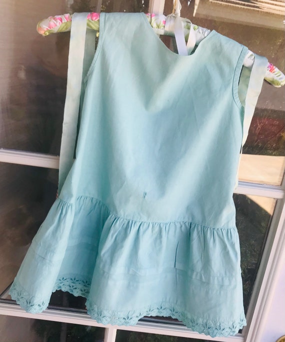 Antique Child's Dress Robins Egg Blue Drop Waist … - image 1