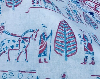 Nappe en coton tissé vintage indien Textile panneau de rideau Boho bleu frangé