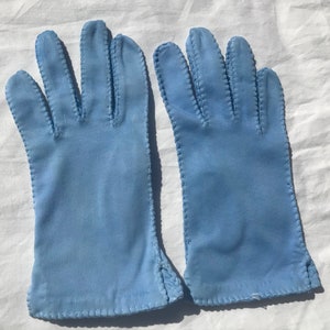 Vintage Cotton Wrist Gloves Periwinkle Blue Sz 6