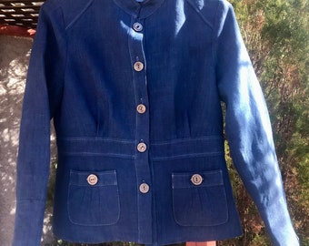 Vintage Linen Harve Bernard Jacket Blazer Blue Violet Petite