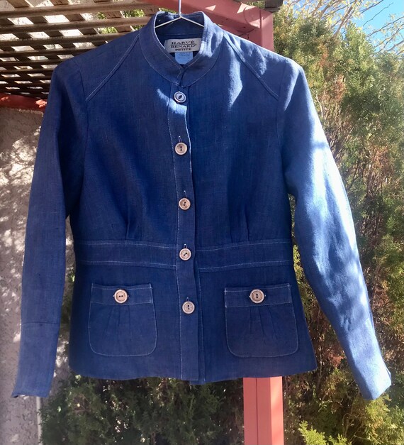 Vintage Linen Harve Bernard Jacket Blazer Blue Vio