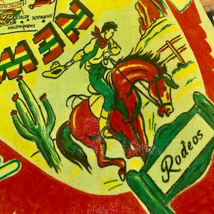 Vintage NEW MEXICO Tablecloth Souvenir Map Native Americans Broncos Bright Restored Billy the Kid
