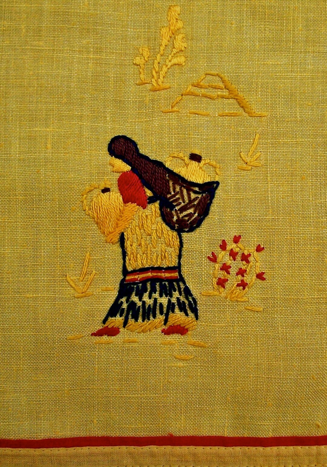 Vintage Embroidered Linen Towel Table Linen Mayan Pyramid - Etsy