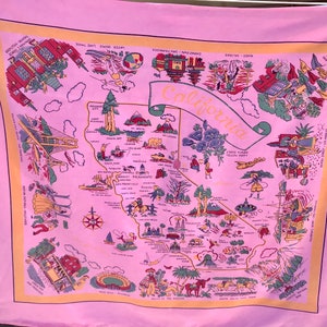 VINTAGE State Souvenir Tablecloth California 30s 40s Pre Disney Hoover Dam Psychedelic Pink image 2