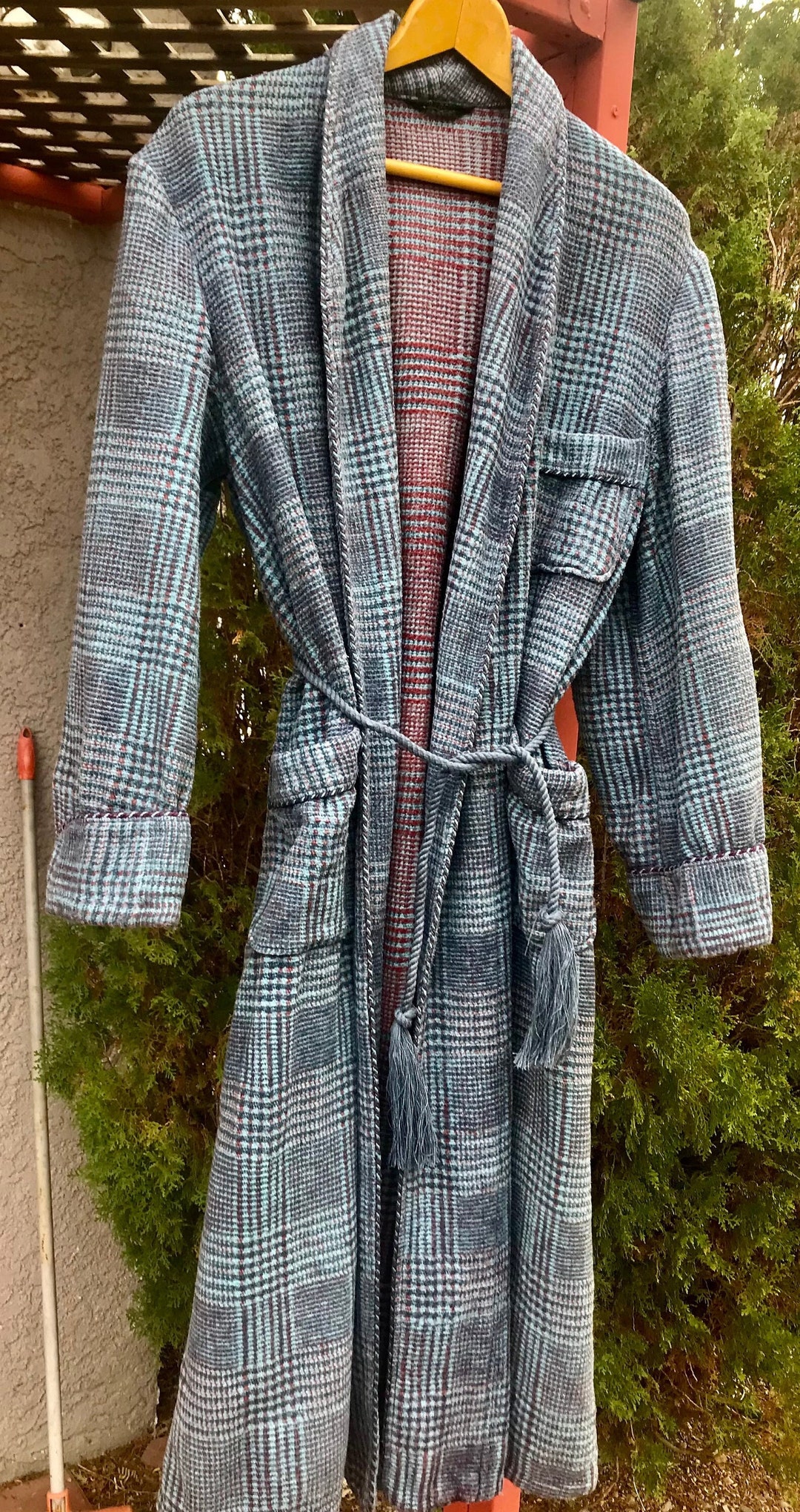 Vintage BEACON Blanket ROBE Restored Large 44 Thick Cotton Plaid Blue