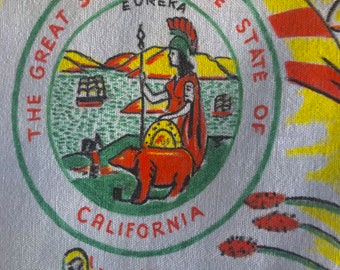 VINTAGE State Souvenir Tablecloth California 40s Pre Disney Hoover Dam