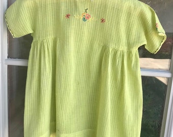 Vintage Baby Dress Sheer Cotton Lawn YELLOW Embroidered