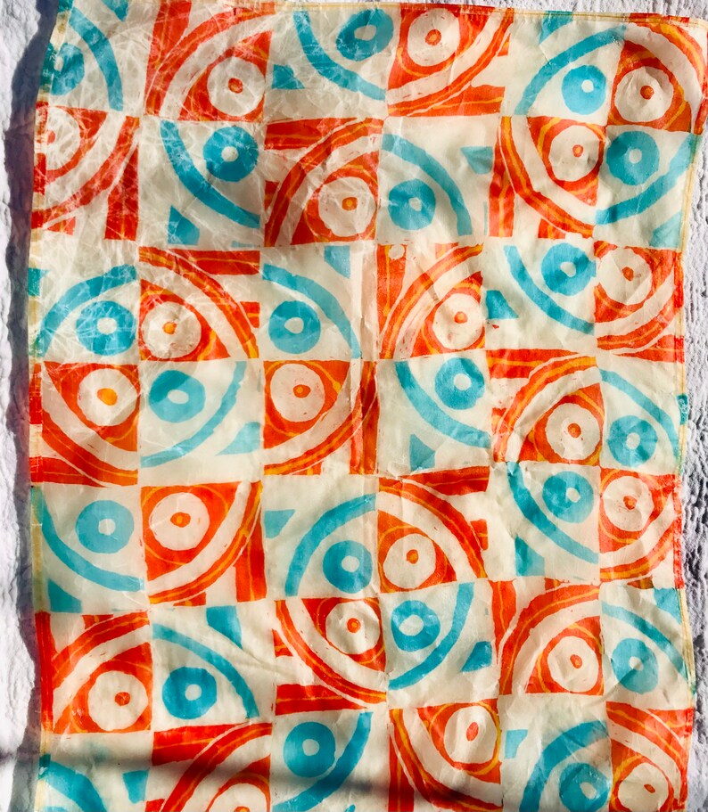 Vintage Batik Silk Fabric Hand Waxed Yellow Blue Placemat or Etsy