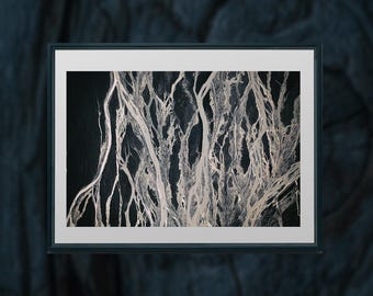 Lámina aérea del río de Islandia – Paisaje abstracto del delta glacial para pared