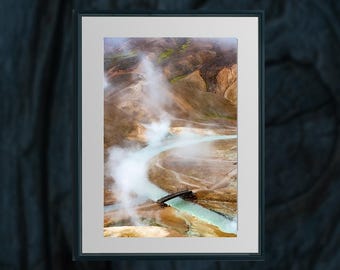 Valle geotérmico de Kerlingarfjöll – Impresión artística de las tierras altas de Islandia / Fotografía de paisaje de montañas humeantes